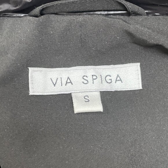 Via Spiga Black Quilted Hooded Coat With Golden Detail & Leopard Lining Szize S - Picture 4 of 13